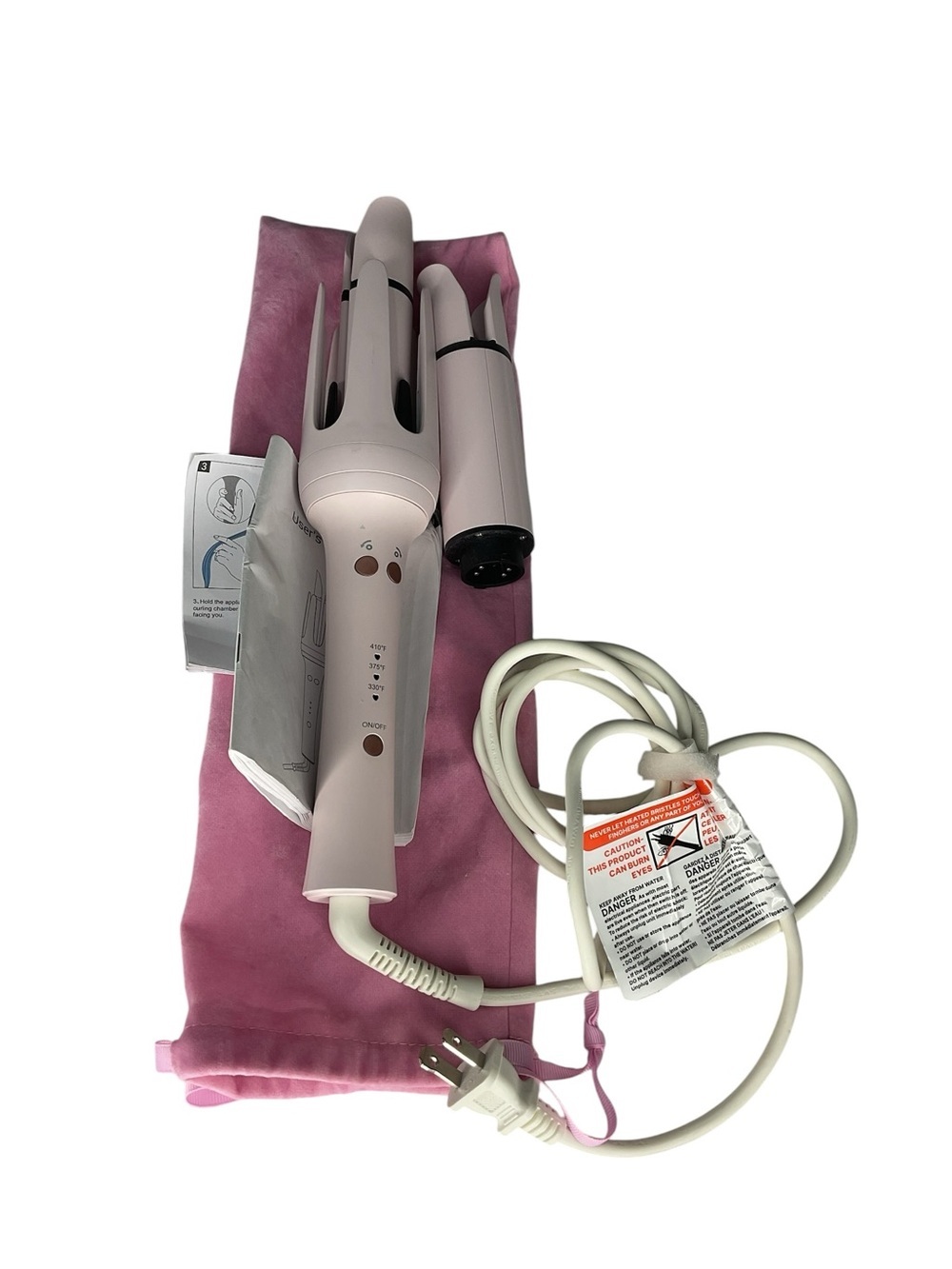 Automatic Rotating Hair Curler Pink Ceramic Curling Iron 3 Interchangeable Barre